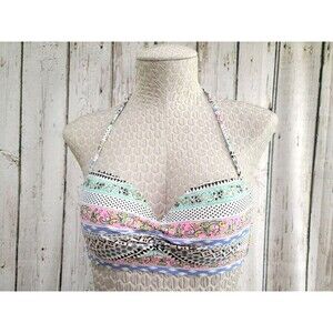 ALK Women's 32B Victoria's Secret Muilticolor Scalloped Bikini Top Swimsuit 1 Pc